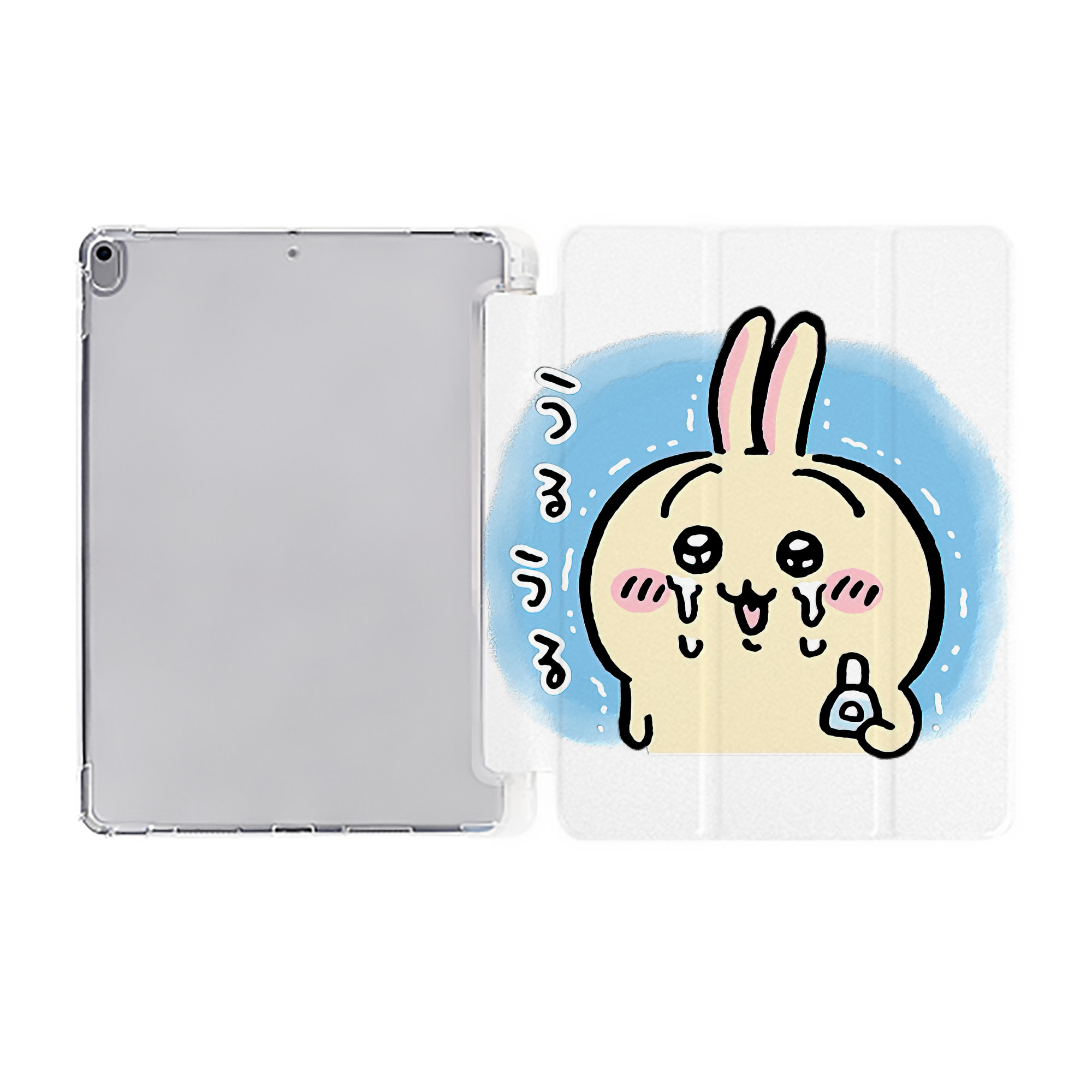 （画像用） ちいかわ うさぎ Chii-kawa usagi IPad ケース ペン収納付き 三つ折りスタンド PUレザー×シリコン 対応機種9.5/10.5/10.9インチ